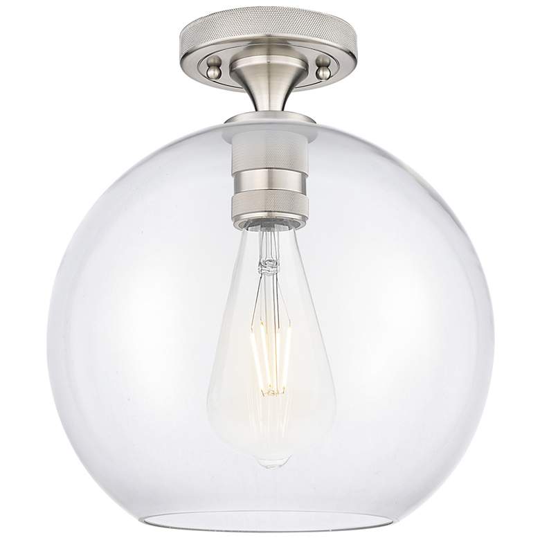 Image 1 Crown Point Athens 10" Wide Satin Nickel Flush Mount With Clear Shade
