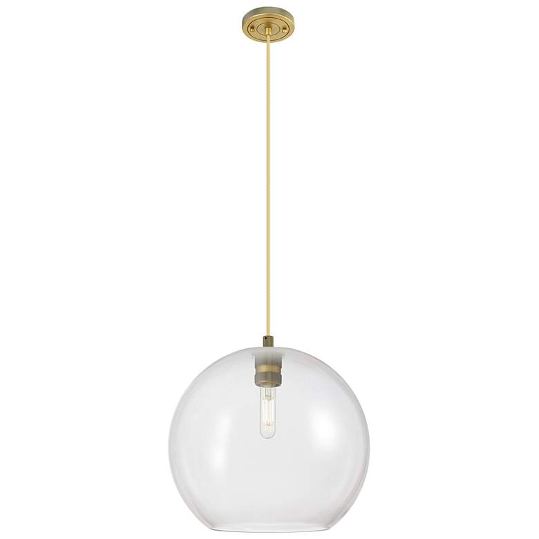 Image 1 Crown Point Athens 12"W Brushed Brass Cord Pendant With Clear Shade