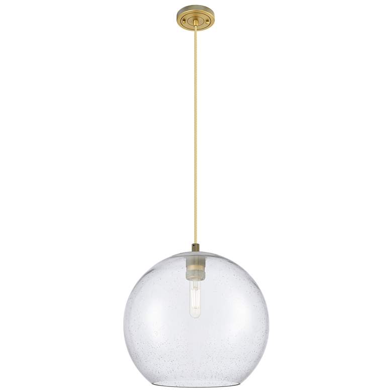 Image 1 Crown Point Athens 12"W Brushed Brass Cord Pendant With Seedy Shade
