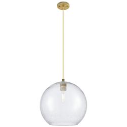 Crown Point Athens 12"W Brushed Brass Cord Pendant With Seedy Shade