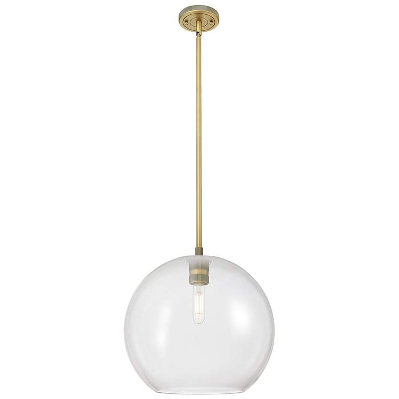 Image 1 Crown Point Athens 12"W Brushed Brass Stem Pendant With Clear Shade