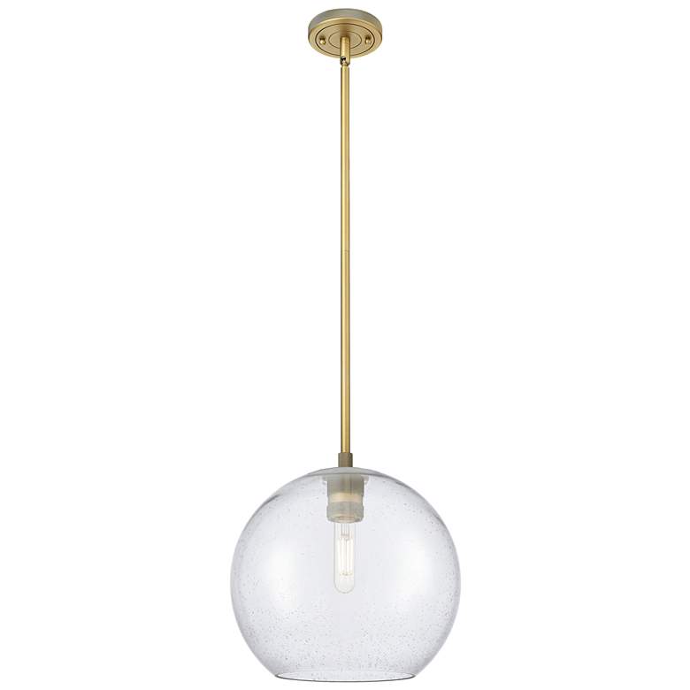 Image 1 Crown Point Athens 12"W Brushed Brass Stem Pendant With Seedy Shade