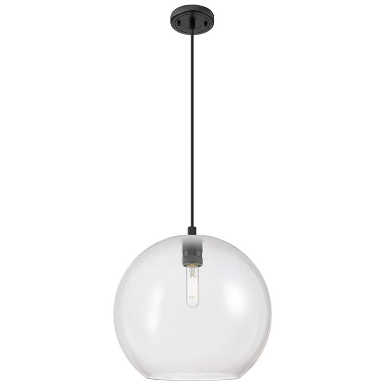 Image 1 Crown Point Athens 12"W Matte Black Cord Hung Pendant With Clear Shade