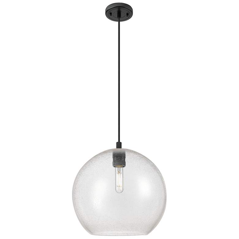 Image 1 Crown Point Athens 12"W Matte Black Cord Hung Pendant With Seedy Shade