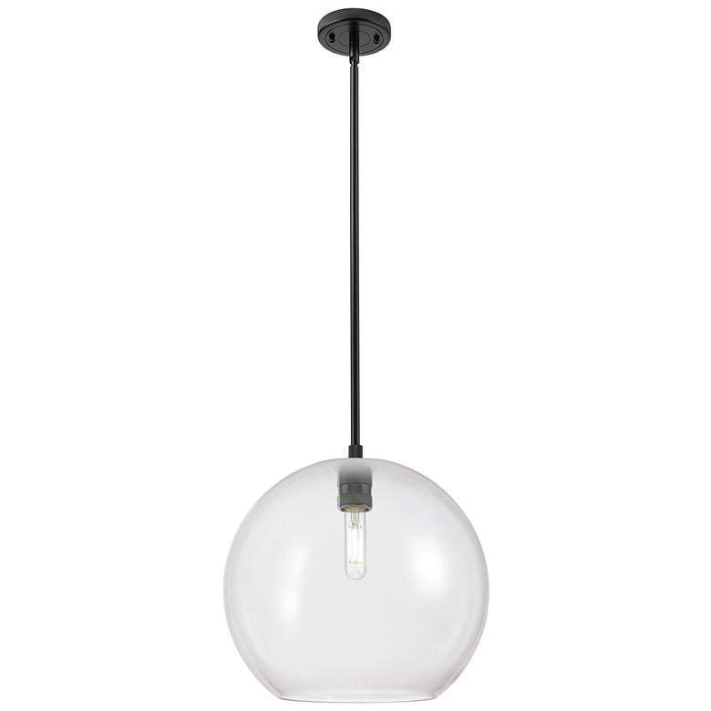 Image 1 Crown Point Athens 12"W Matte Black Stem Hung Pendant With Clear Shade