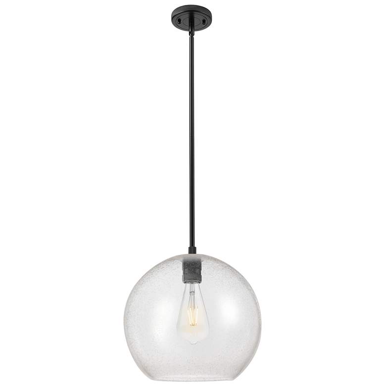 Image 1 Crown Point Athens 12"W Matte Black Stem Hung Pendant With Seedy Shade