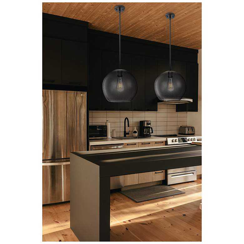 Image 2 Crown Point Athens 12"W Matte Black Stem Hung Pendant With Seedy Shade more views