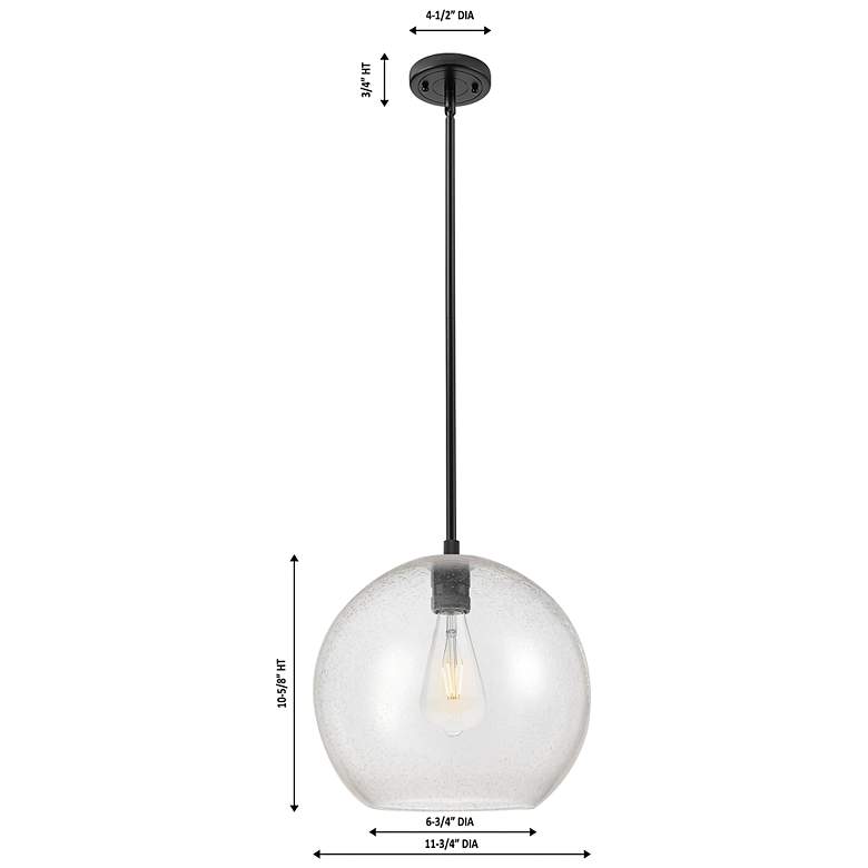 Image 3 Crown Point Athens 12"W Matte Black Stem Hung Pendant With Seedy Shade more views