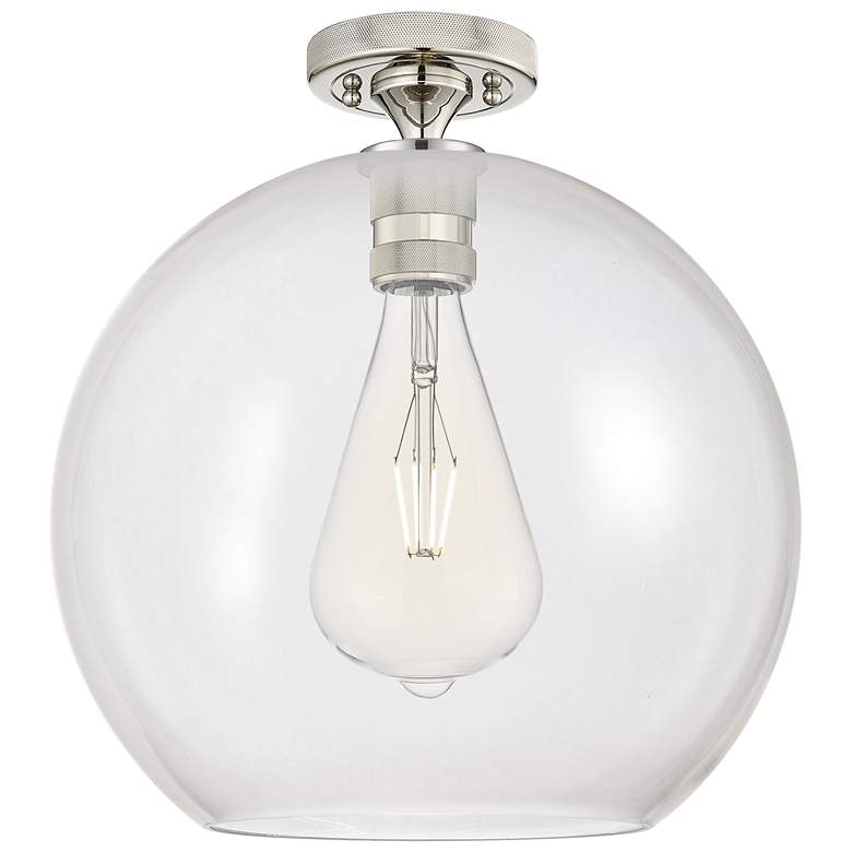 Image 1 Crown Point Athens 12"W Polished Nickel Flush Mount With Clear Shade