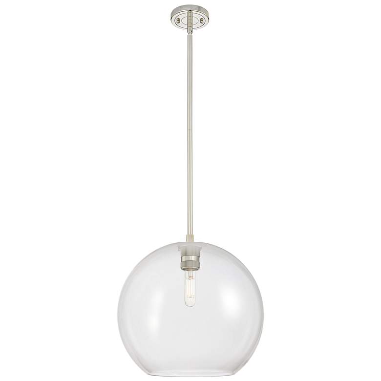 Image 1 Crown Point Athens 12"W Polished Nickel Stem Pendant With Clear Shade