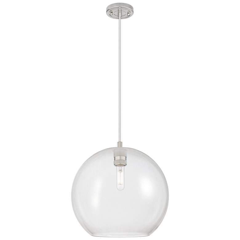 Image 1 Crown Point Athens 12"W Satin Nickel Cord Hung Pendant With Clear Shade