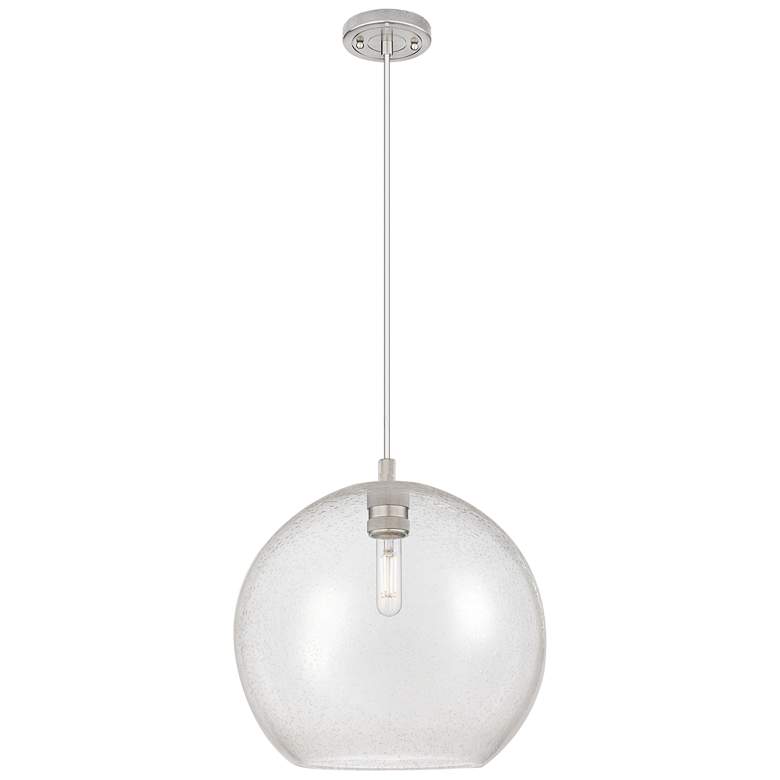 Image 1 Crown Point Athens 12"W Satin Nickel Cord Hung Pendant With Seedy Shade