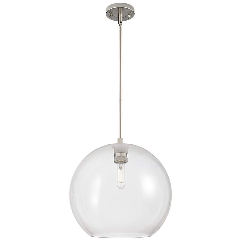 Image 1 Crown Point Athens 12"W Satin Nickel Stem Hung Pendant With Clear Shade