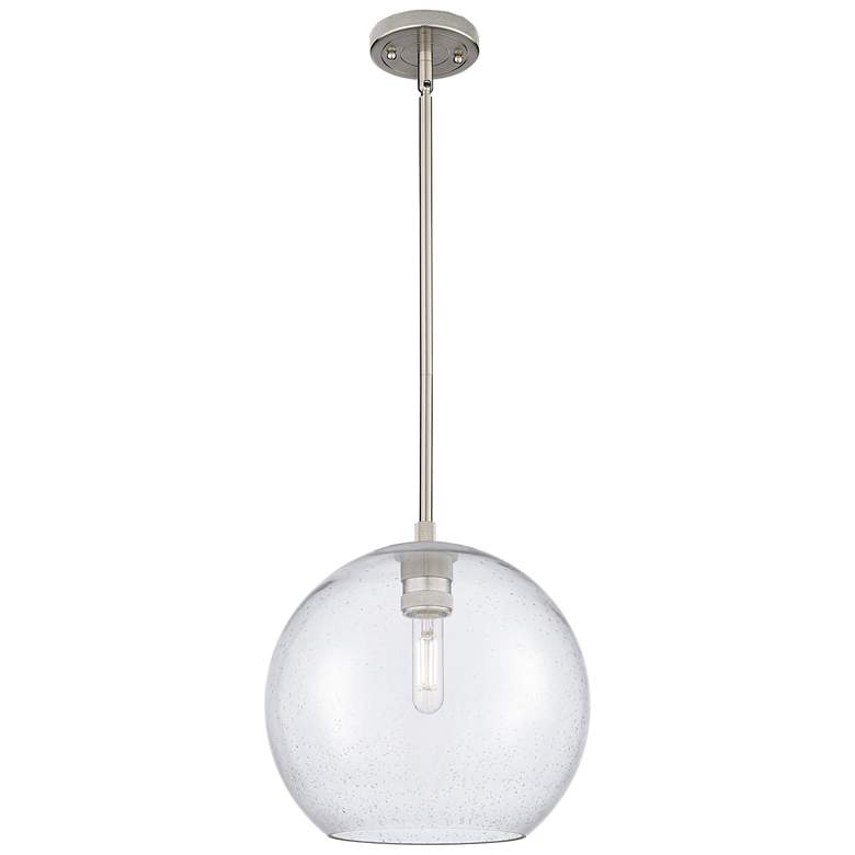 Image 1 Crown Point Athens 12"W Satin Nickel Stem Hung Pendant With Seedy Shade
