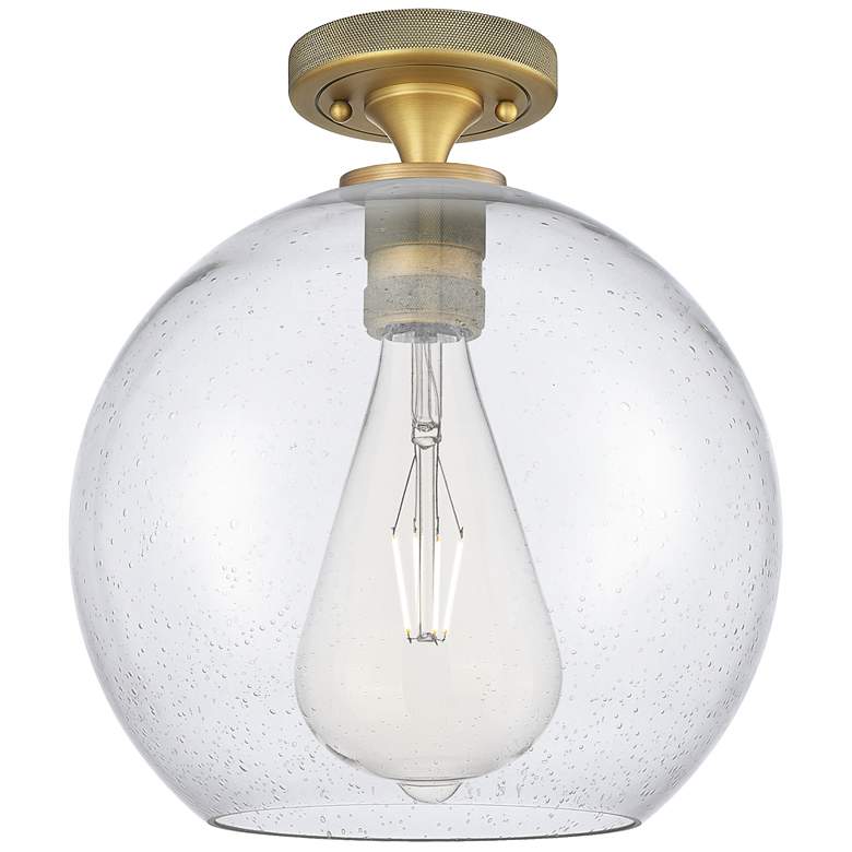Image 1 Crown Point Athens 12" Wide Brushed Brass Flush Mount With Seedy Shade