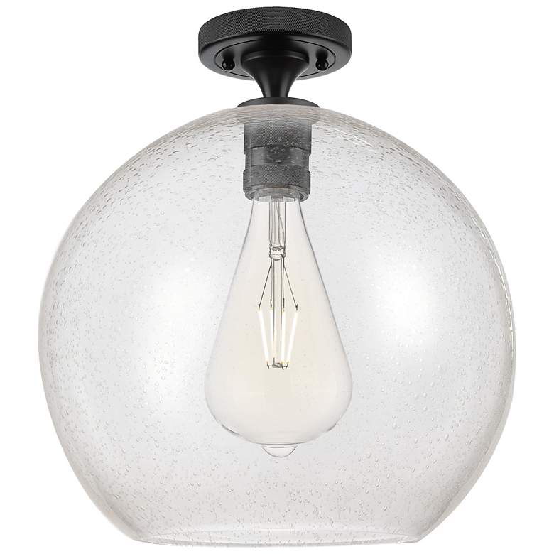 Image 1 Crown Point Athens 12" Wide Matte Black Flush Mount With Seedy Shade
