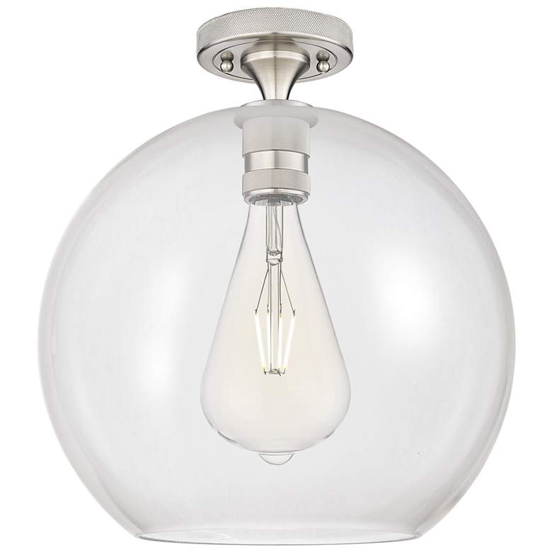 Image 1 Crown Point Athens 12" Wide Satin Nickel Flush Mount With Clear Shade