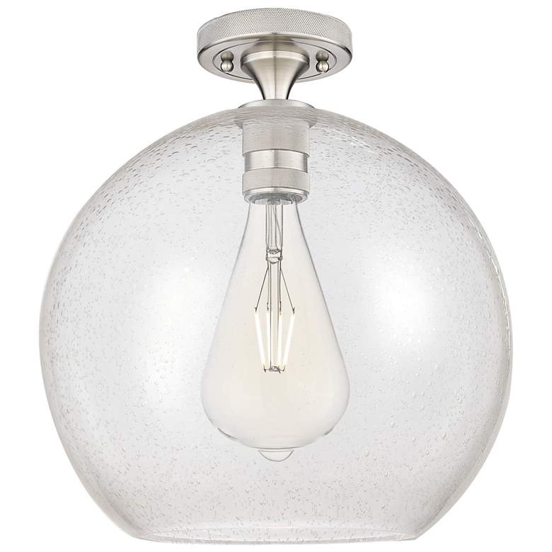 Image 1 Crown Point Athens 12" Wide Satin Nickel Flush Mount With Seedy Shade