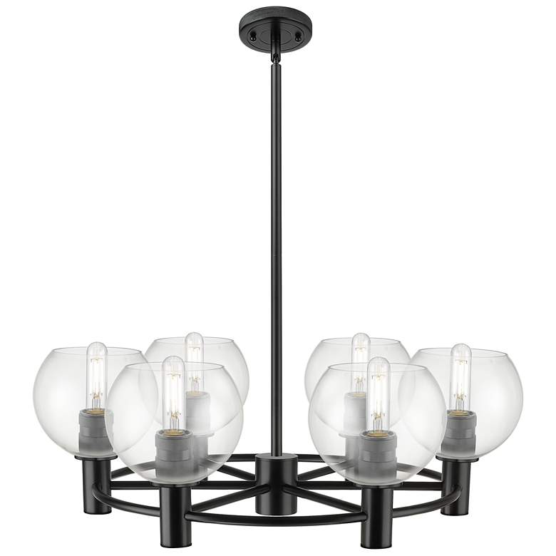 Image 1 Crown Point Athens 26"W 6 Light Black Stem Chandelier w/ Clear Shade