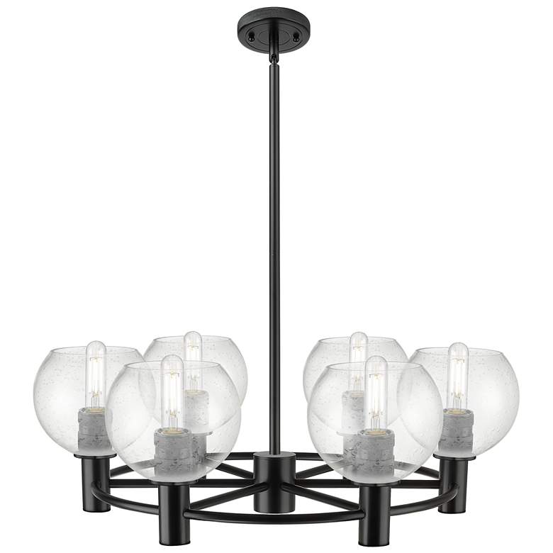 Image 1 Crown Point Athens 26"W 6 Light Black Stem Chandelier w/ Seedy Shade