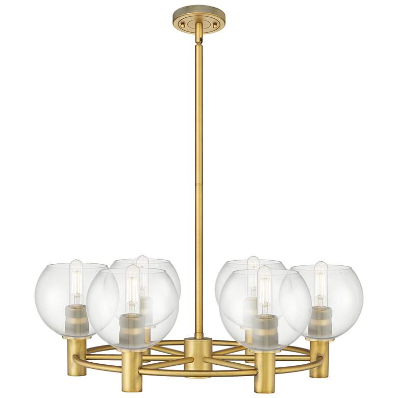 Image 1 Crown Point Athens 26"W 6 Light Brass Stem Chandelier w/ Clear Shade
