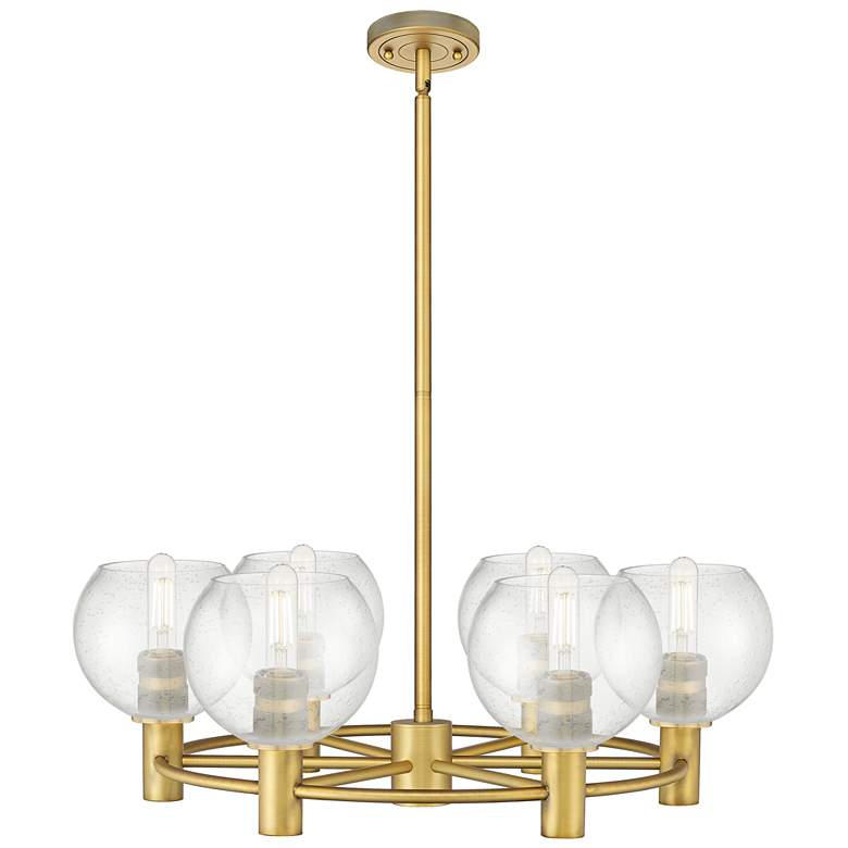 Image 1 Crown Point Athens 26"W 6 Light Brass Stem Chandelier w/ Seedy Shade