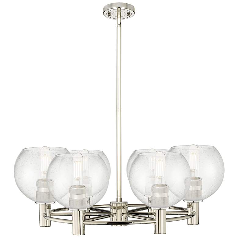 Image 1 Crown Point Athens 26"W 6 Light Nickel Stem Chandelier w/ Seedy Shade