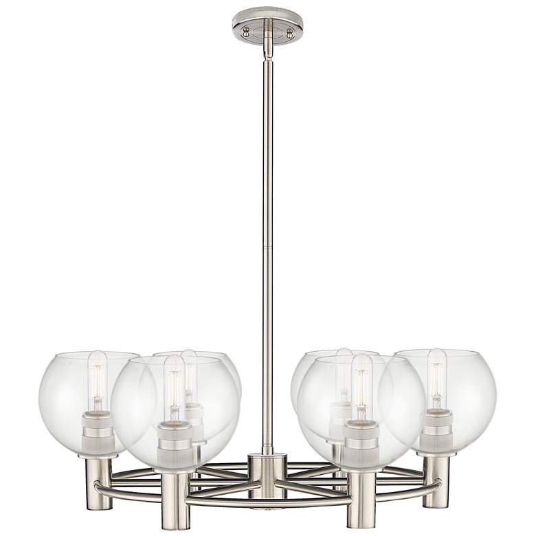 Image 1 Crown Point Athens 26"W 6-Lt Satin Nickel Stem Chandelier w/ Clear Shade