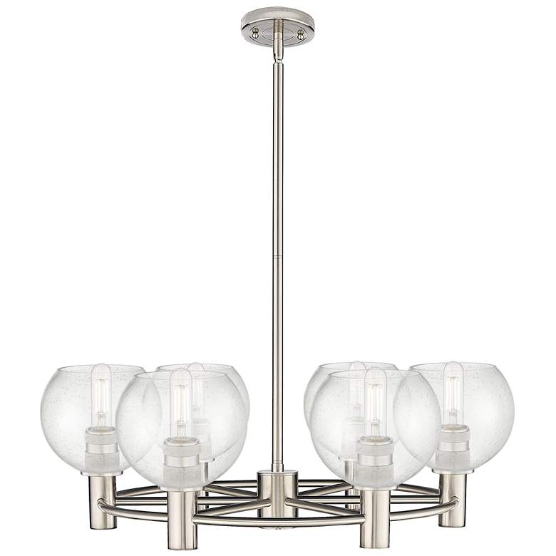 Image 1 Crown Point Athens 26"W 6-Lt Satin Nickel Stem Chandelier w/ Seedy Shade