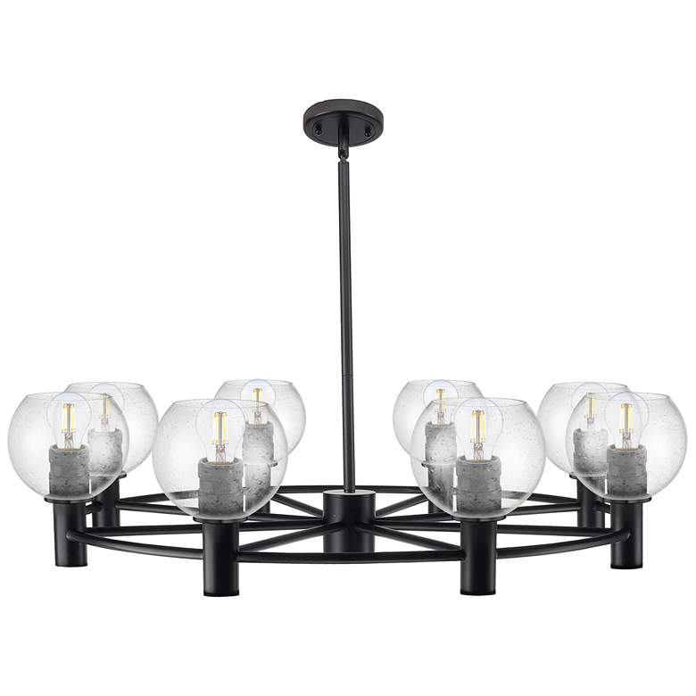 Image 1 Crown Point Athens 35.5"W 8 Light Black Stem Chandelier w/ Seedy Shade