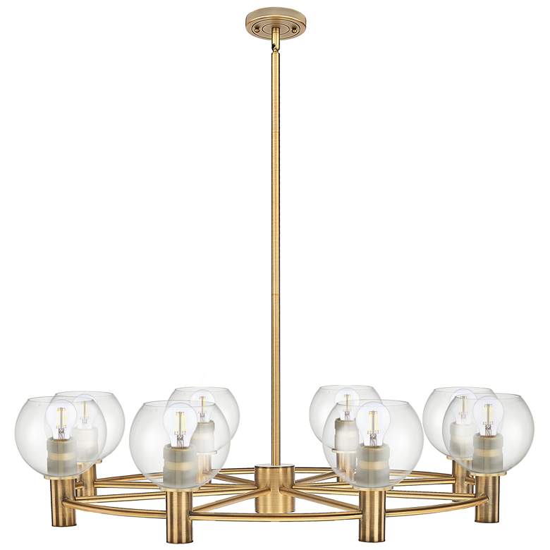 Image 1 Crown Point Athens 35.5"W 8 Light Brass Stem Chandelier w/ Clear Shade