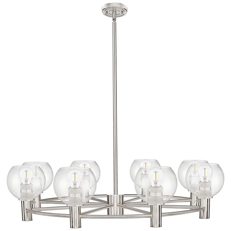 Image 1 Crown Point Athens 35.5"W 8 Light Satin Stem Chandelier w/ Seedy Shade