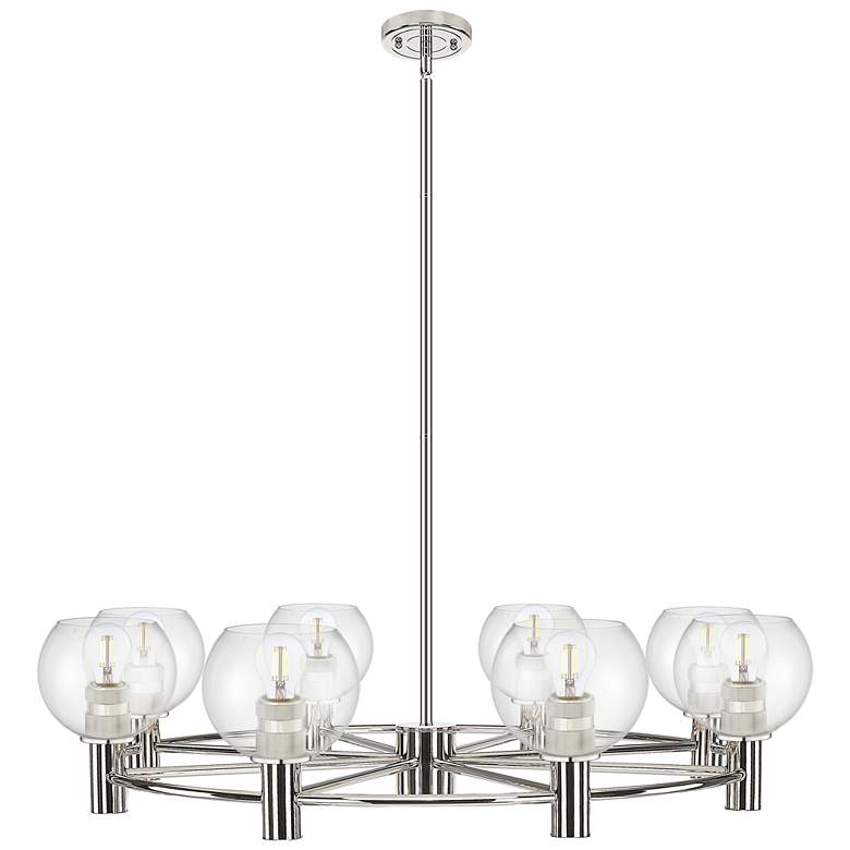 Image 1 Crown Point Athens 35.5"W 8-Lt Nickel Stem Chandelier w/ Clear Shade
