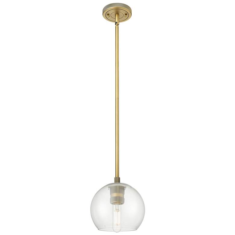 Image 1 Crown Point Athens 6"W Brushed Brass Stem Hung Pendant With Clear Shade