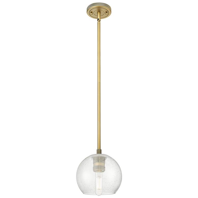 Image 1 Crown Point Athens 6"W Brushed Brass Stem Hung Pendant With Seedy Shade