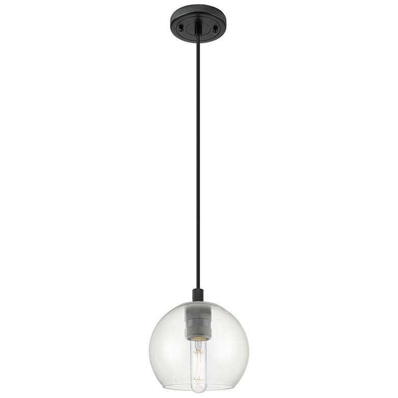 Image 1 Crown Point Athens 6"W Matte Black Cord Hung Pendant With Clear Shade