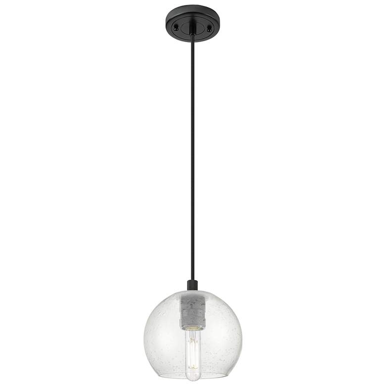 Image 1 Crown Point Athens 6"W Matte Black Cord Hung Pendant With Seedy Shade