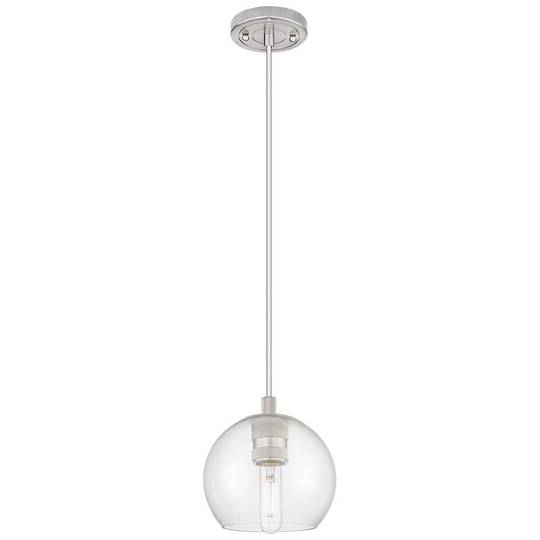 Image 1 Crown Point Athens 6"W Satin Nickel Cord Hung Pendant With Clear Shade