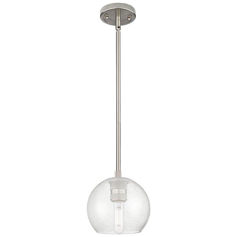 Image 1 Crown Point Athens 6"W Satin Nickel Stem Hung Pendant With Seedy Shade