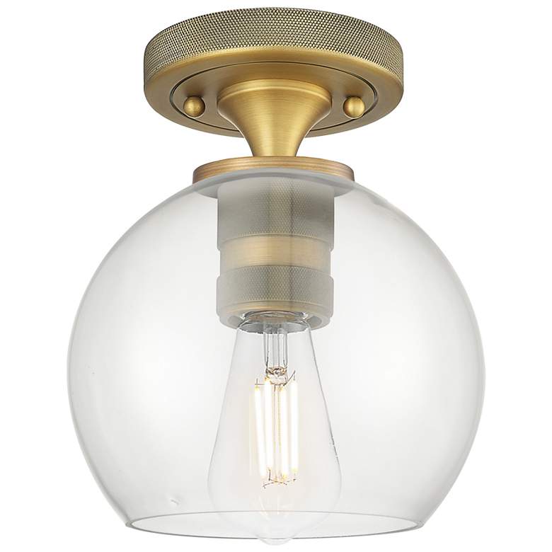 Image 1 Crown Point Athens 6" Wide Brushed Brass Flush Mount With Clear Shade