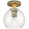 Crown Point Athens 6" Wide Brushed Brass Flush Mount With Clear Shade