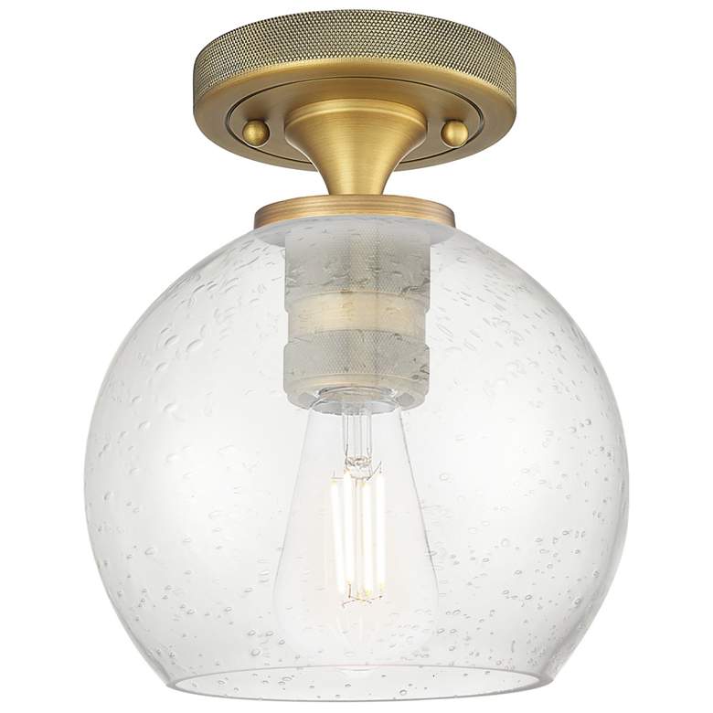Image 1 Crown Point Athens 6" Wide Brushed Brass Flush Mount With Seedy Shade