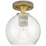 1_Crown Point Athens 6" Wide Brushed Brass Flush Mount With Seedy Shade