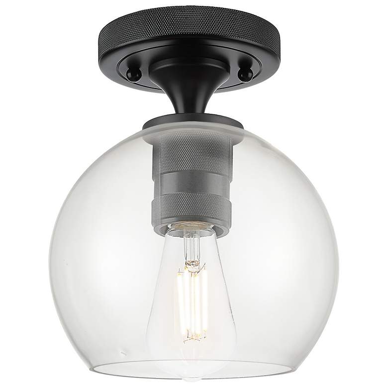 Image 1 Crown Point Athens 6" Wide Matte Black Flush Mount With Clear Shade
