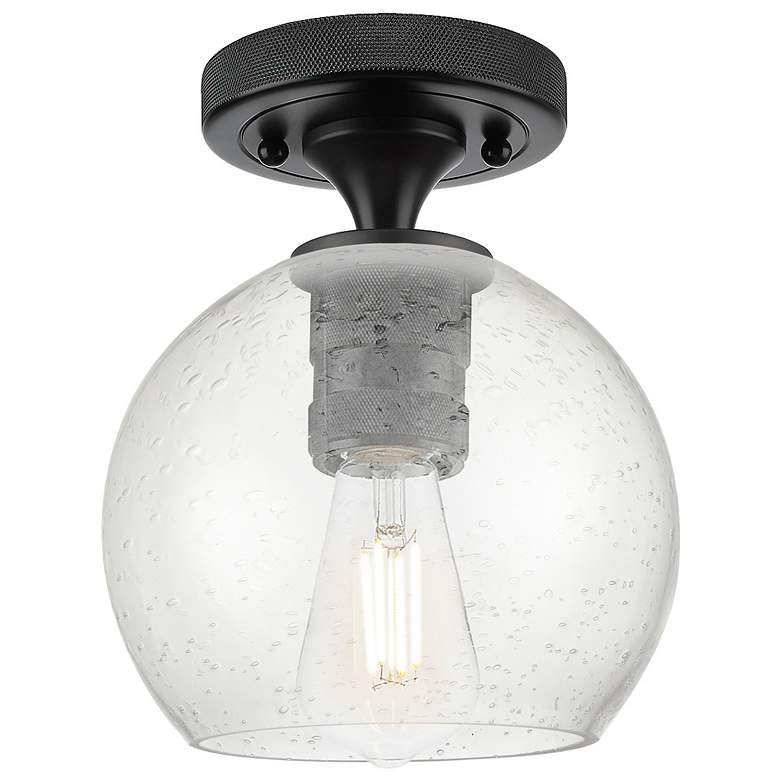 Image 1 Crown Point Athens 6" Wide Matte Black Flush Mount With Seedy Shade