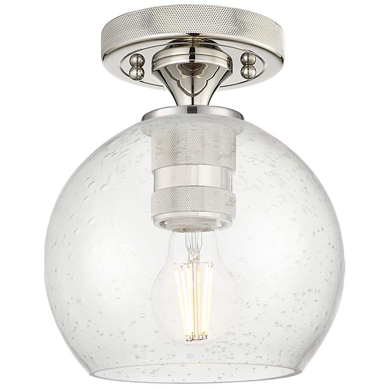 Image 1 Crown Point Athens 6" Wide Polished Nickel Flush Mount With Seedy Shade