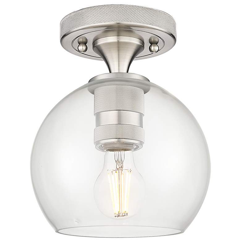 Image 1 Crown Point Athens 6" Wide Satin Nickel Flush Mount With Clear Shade