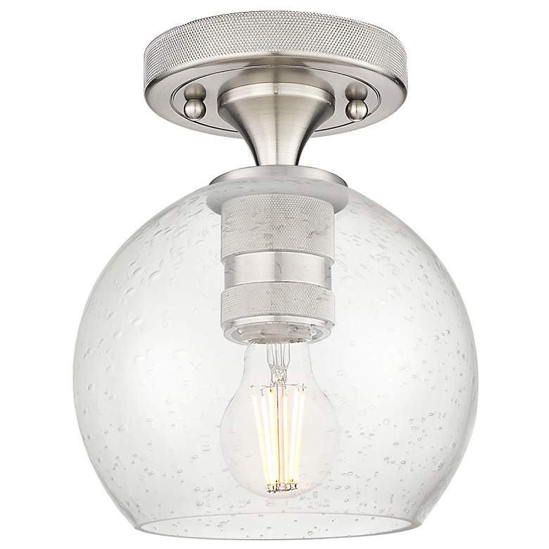 Image 1 Crown Point Athens 6" Wide Satin Nickel Flush Mount With Seedy Shade