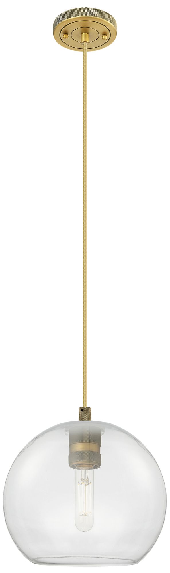 Crown Point Athens 8"W Brushed Brass Cord Hung Pendant With Clear Shad