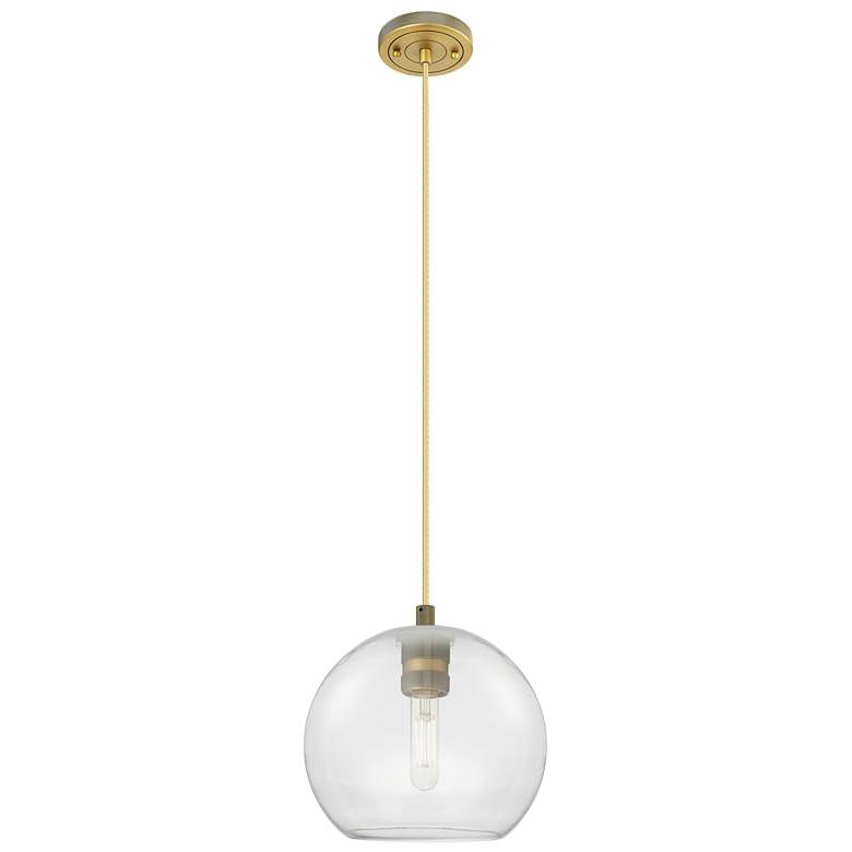 Image 1 Crown Point Athens 8"W Brushed Brass Cord Hung Pendant With Clear Shade